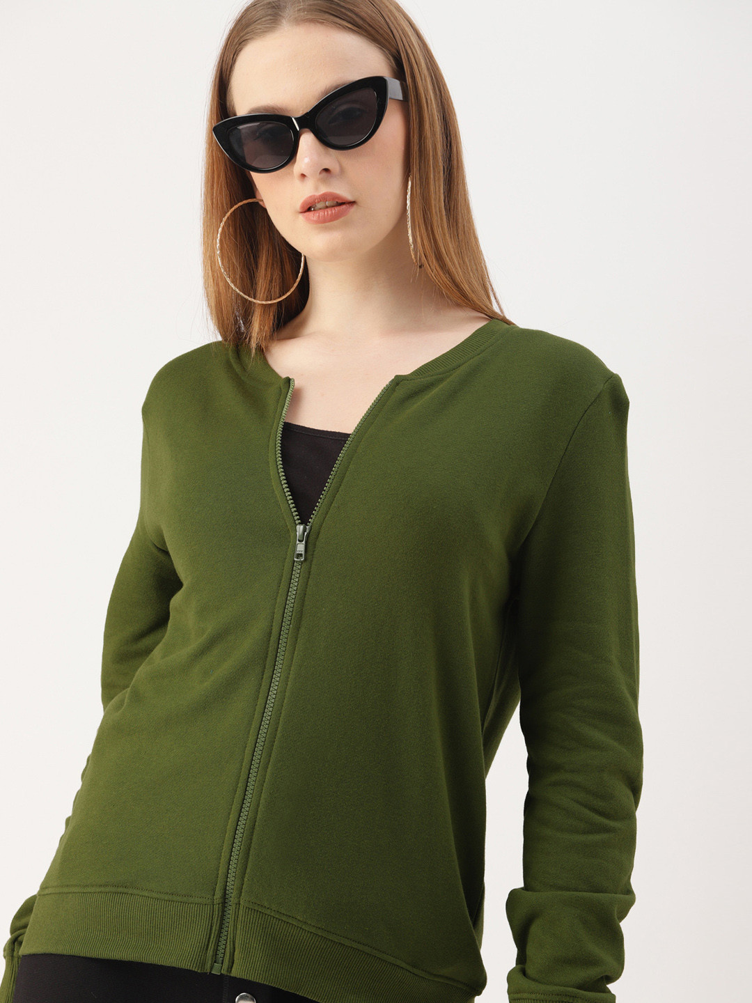 Buy DressBerry Women Olive Green Solid Sweatshirt Sweatshirts for