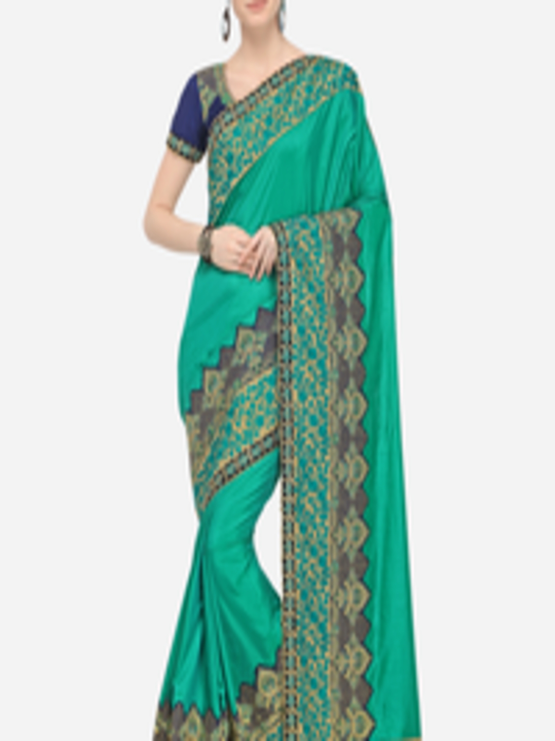 Buy Indian Women Green Embroidered Poly Silk Saree - Sarees for Women ...