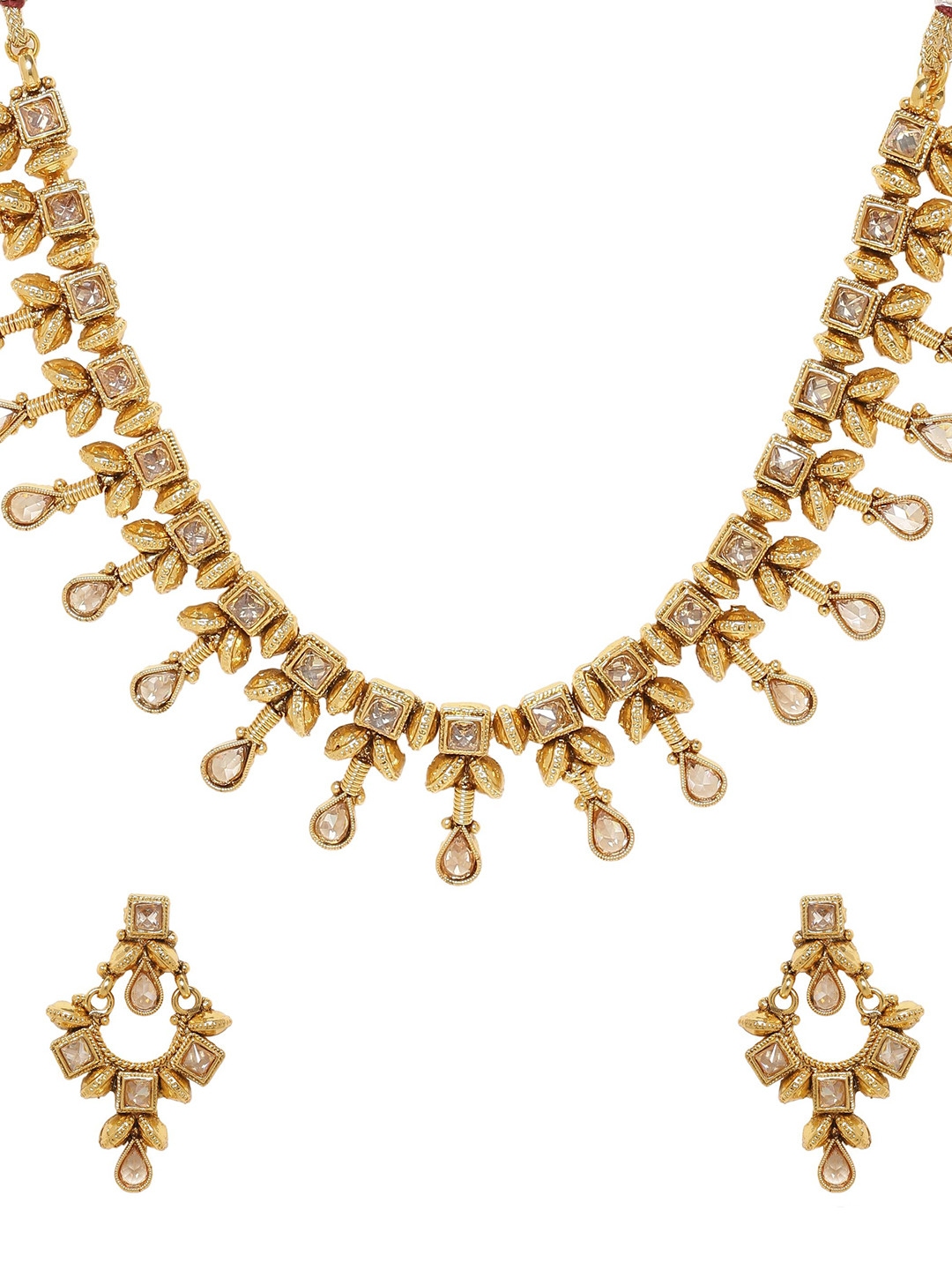 Buy Voylla Women Gold Plated & White Handcrafted Stone Studded