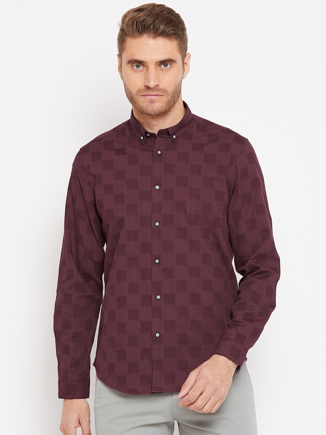Buy Blackberrys Men Maroon Slim Fit Self Design Casual Shirt Shirts