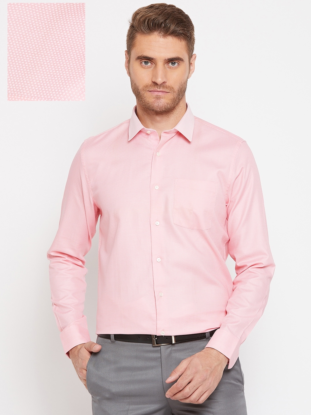 Buy Blackberrys Men Pink & Off White Slim Fit Self Design Formal Shirt ...