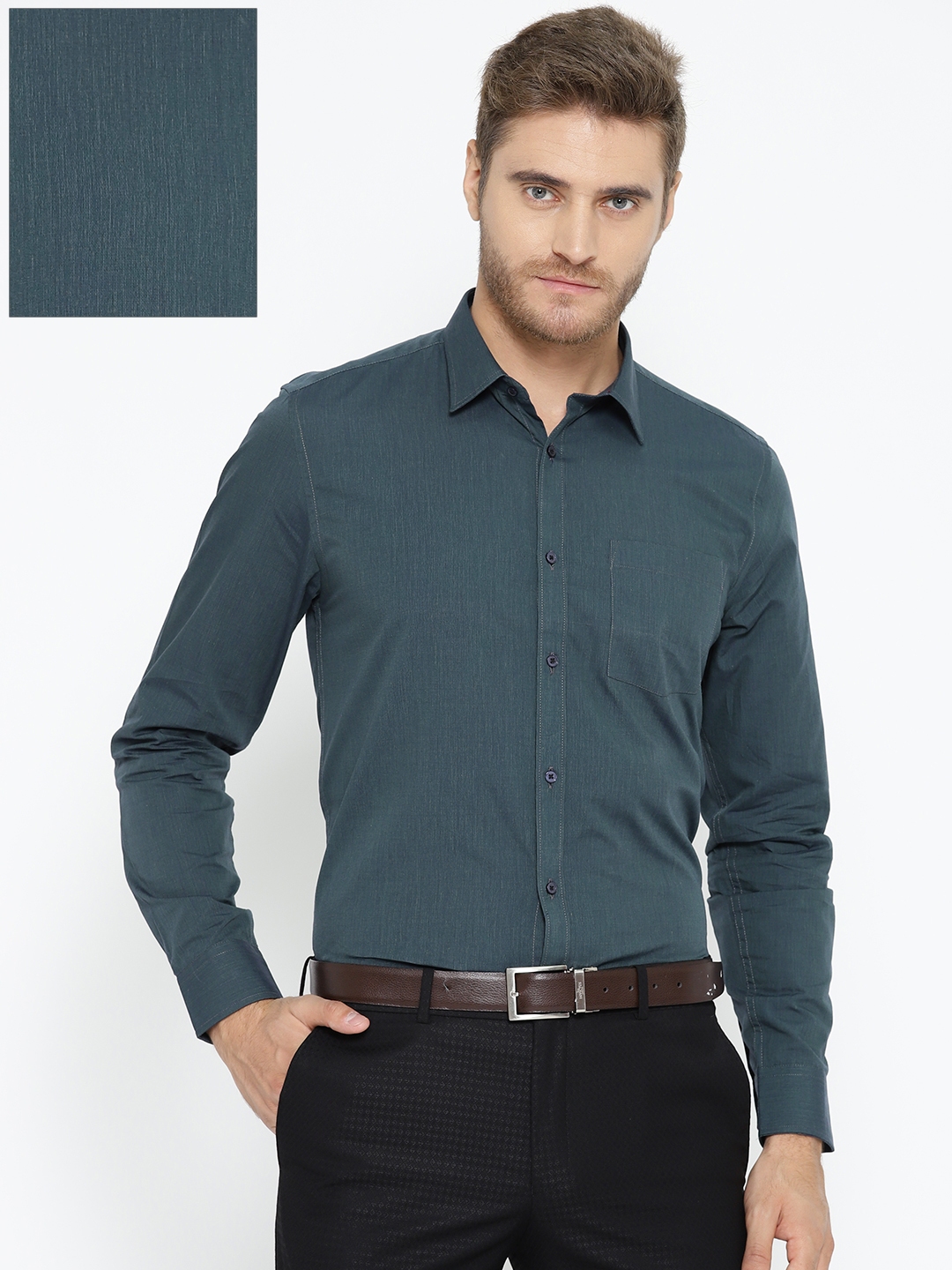 Buy Blackberrys Men Teal Green Slim Fit Solid Formal Shirt - Shirts for ...