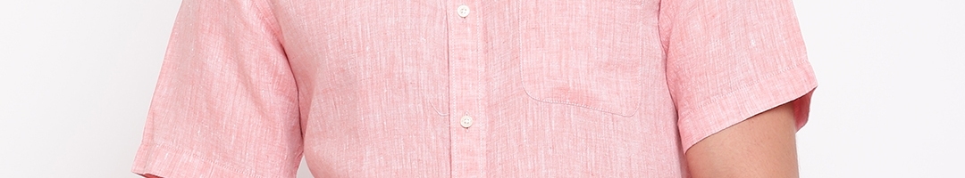 Buy Blackberrys Men Peach Coloured Slim Fit Solid Linen Casual Shirt ...