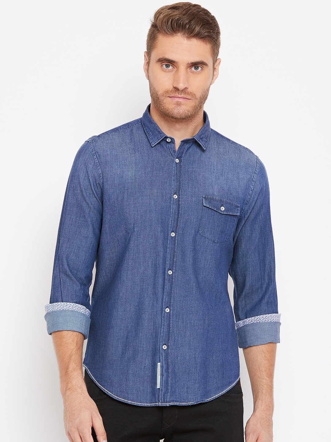 Buy Blackberrys Men Blue Slim Fit Solid Chambray Casual Shirt - Shirts ...