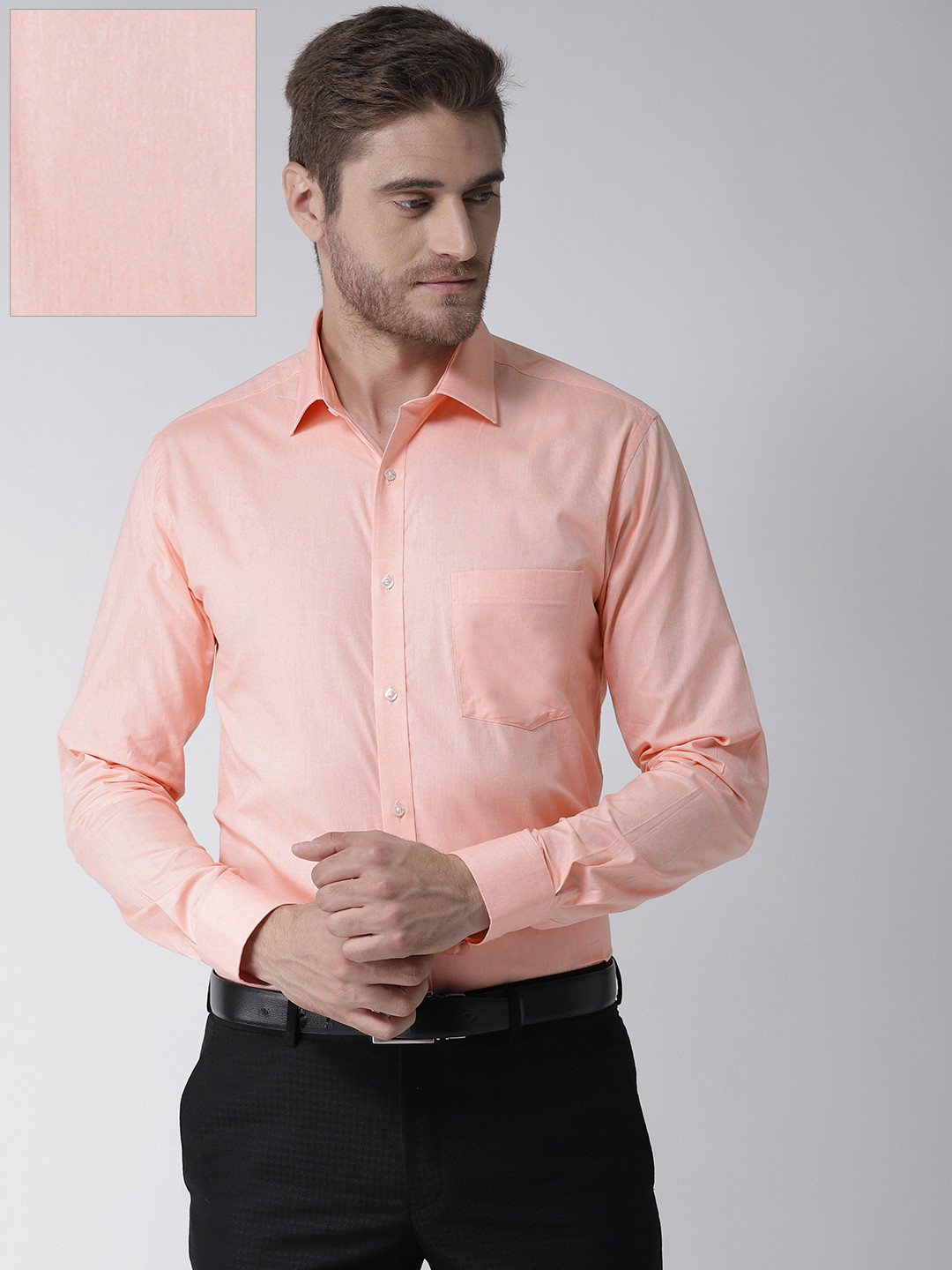 Buy Park Avenue Men Peach Coloured Slim Fit Solid Formal Shirt Shirts
