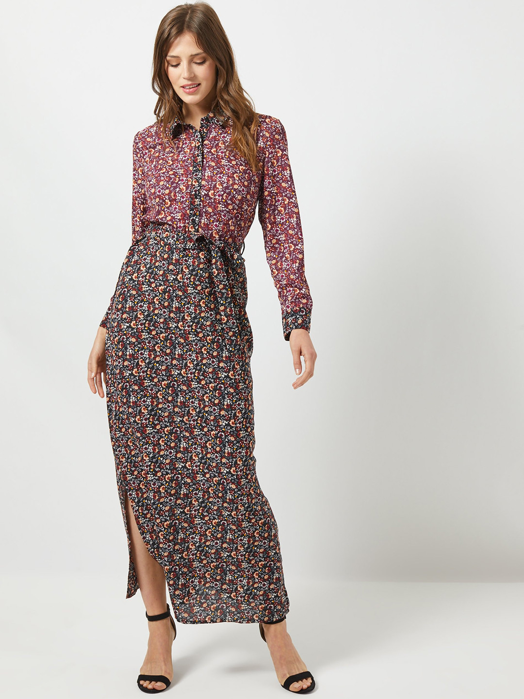 Buy DOROTHY PERKINS Women Black & Burgundy Printed Shirt ...