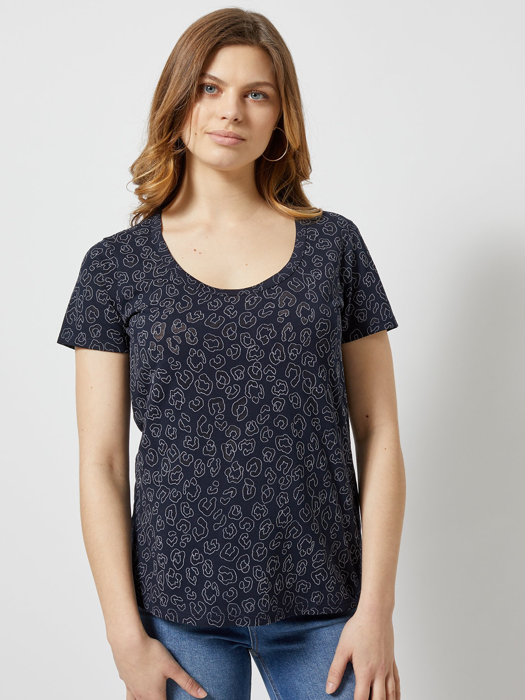 Buy DOROTHY PERKINS Women Navy Blue & Grey Printed T Shirt Tshirts
