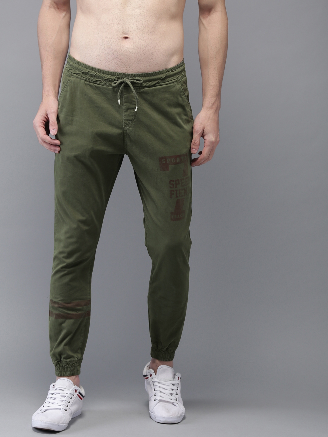 Buy HERE&NOW Men Olive Green Regular Fit Solid Joggers - Trousers for ...