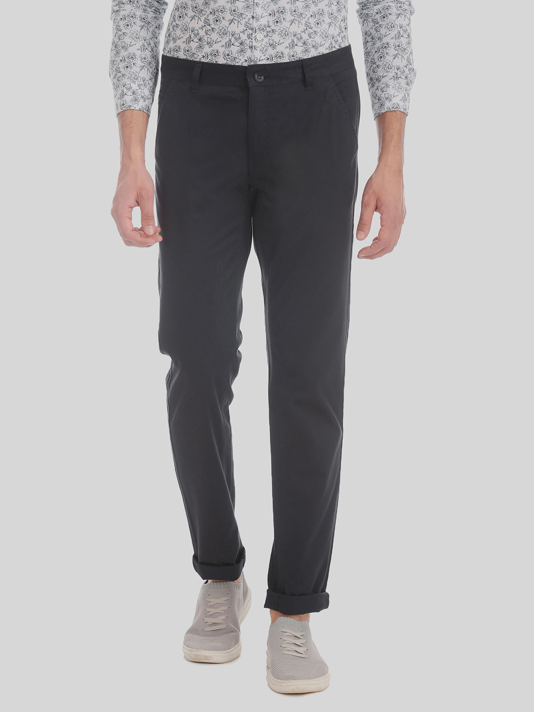 Buy Flying Machine Men Navy Blue Slim Fit Solid Regular Trousers ...