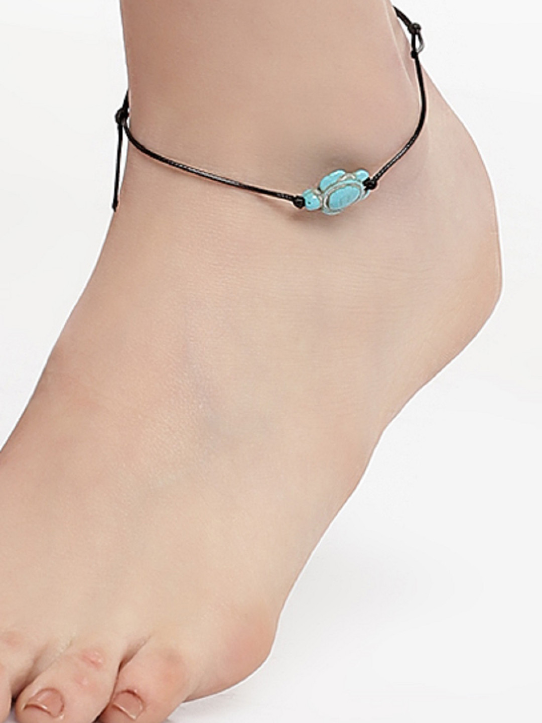 Buy OOMPH Black & Blue Tortoise Shaped Threaded Anklet Anklet for