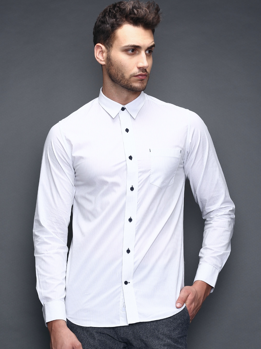 Buy SELECTED Light Grey Striped Slim Smart Casual Shirt - Shirts for ...