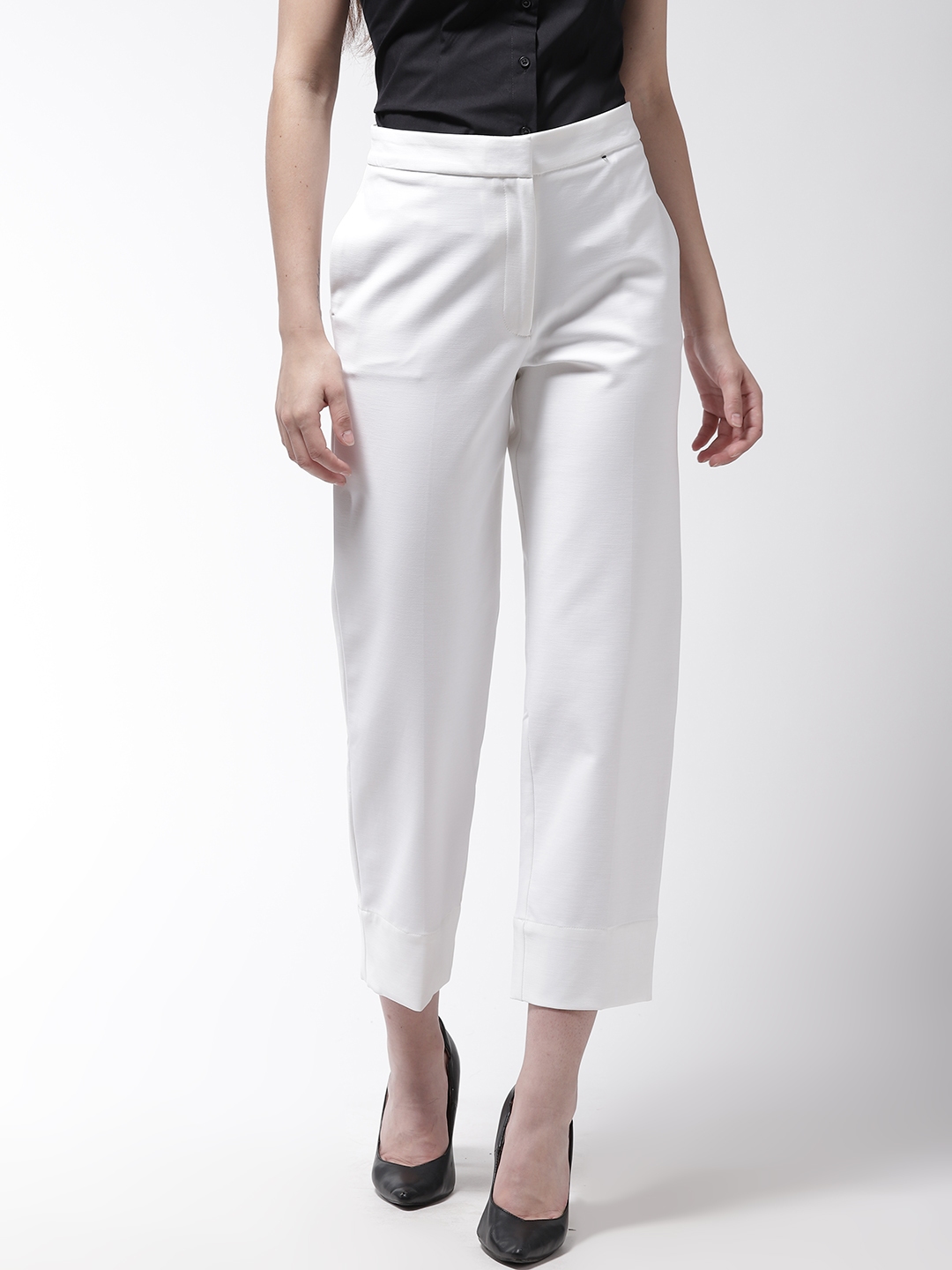 Buy Marks & Spencer Women White Regular Fit Solid Cropped Trousers ...