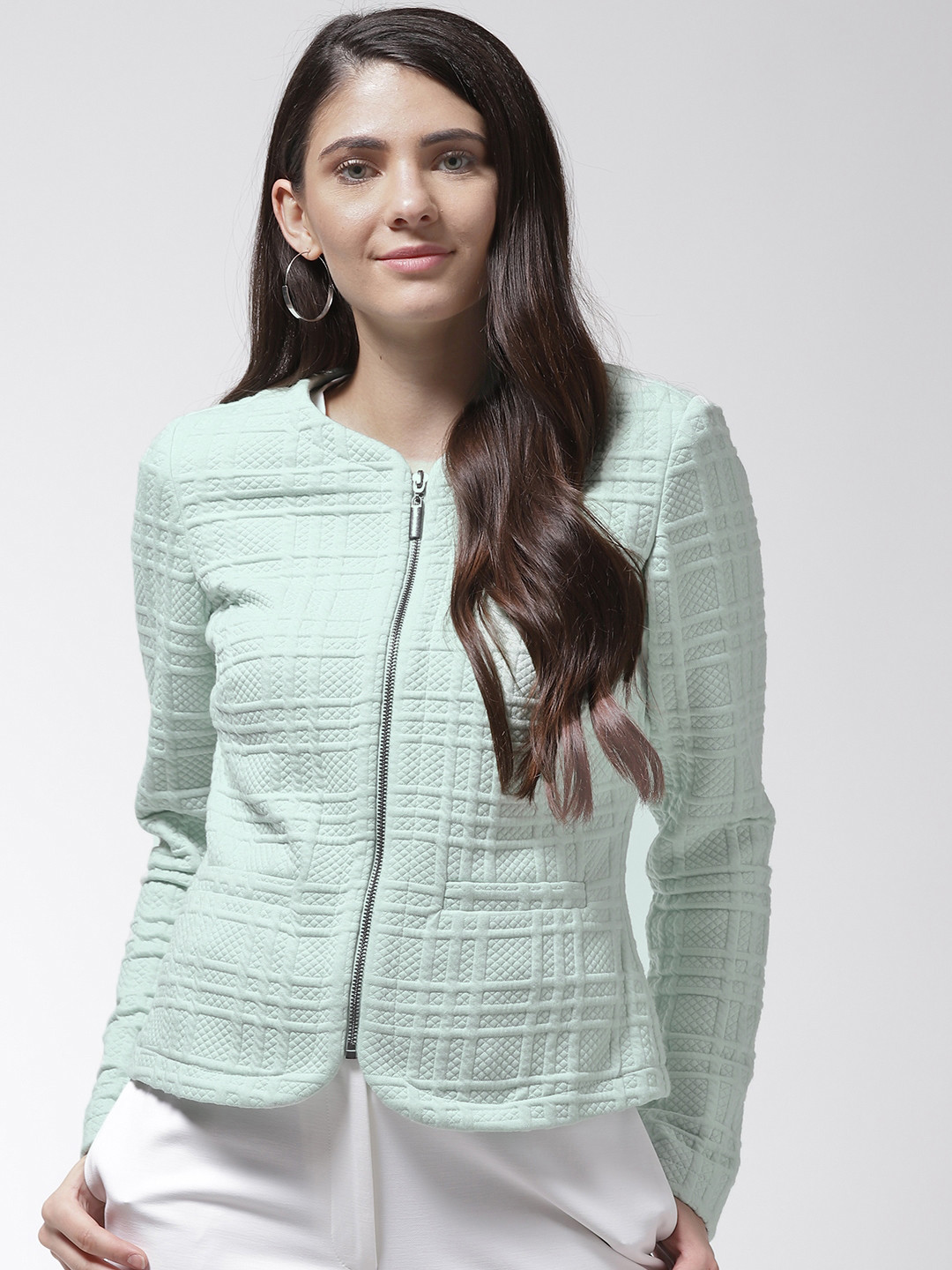 Buy Marks & Spencer Women Green Self Checked Tailored Jacket Jackets