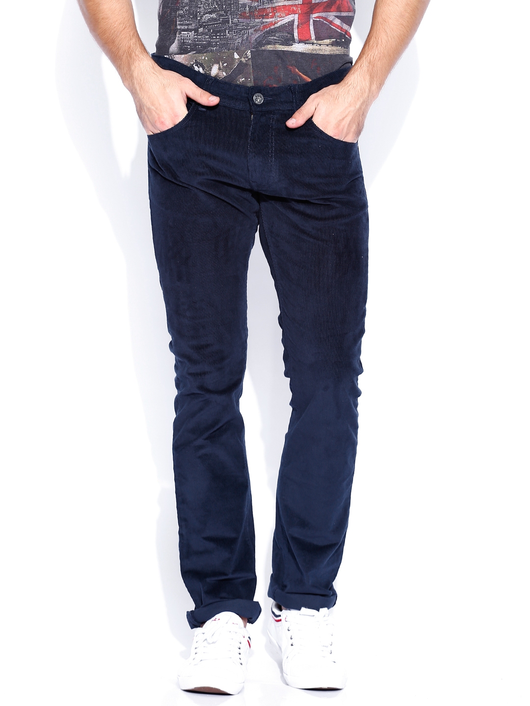 Buy Pepe Jeans Blue Slim Fit Corduroy Trousers - Trousers for Men ...