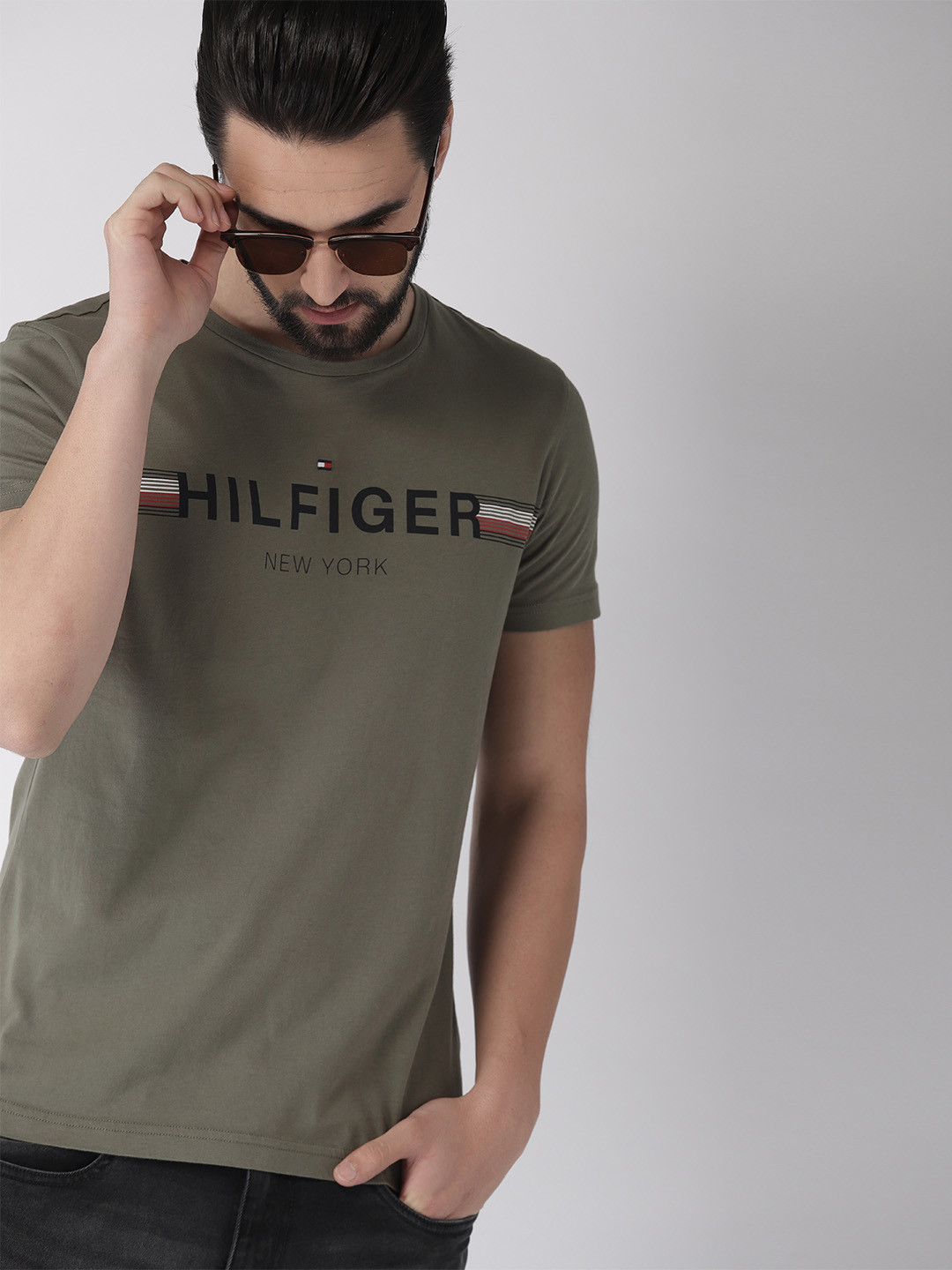 Buy Tommy Hilfiger Men Olive Green Printed Round Neck T Shirt Tshirts
