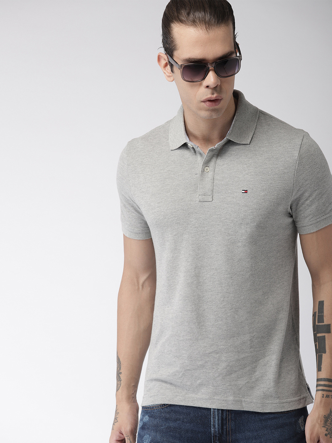 Buy Tommy Hilfiger Men Grey Solid Polo Collar T Shirt Tshirts for Men