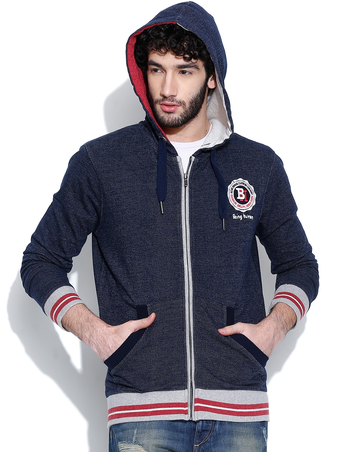 Buy Being Human Clothing Navy Hooded Jacket - Jackets for Men 978735 ...