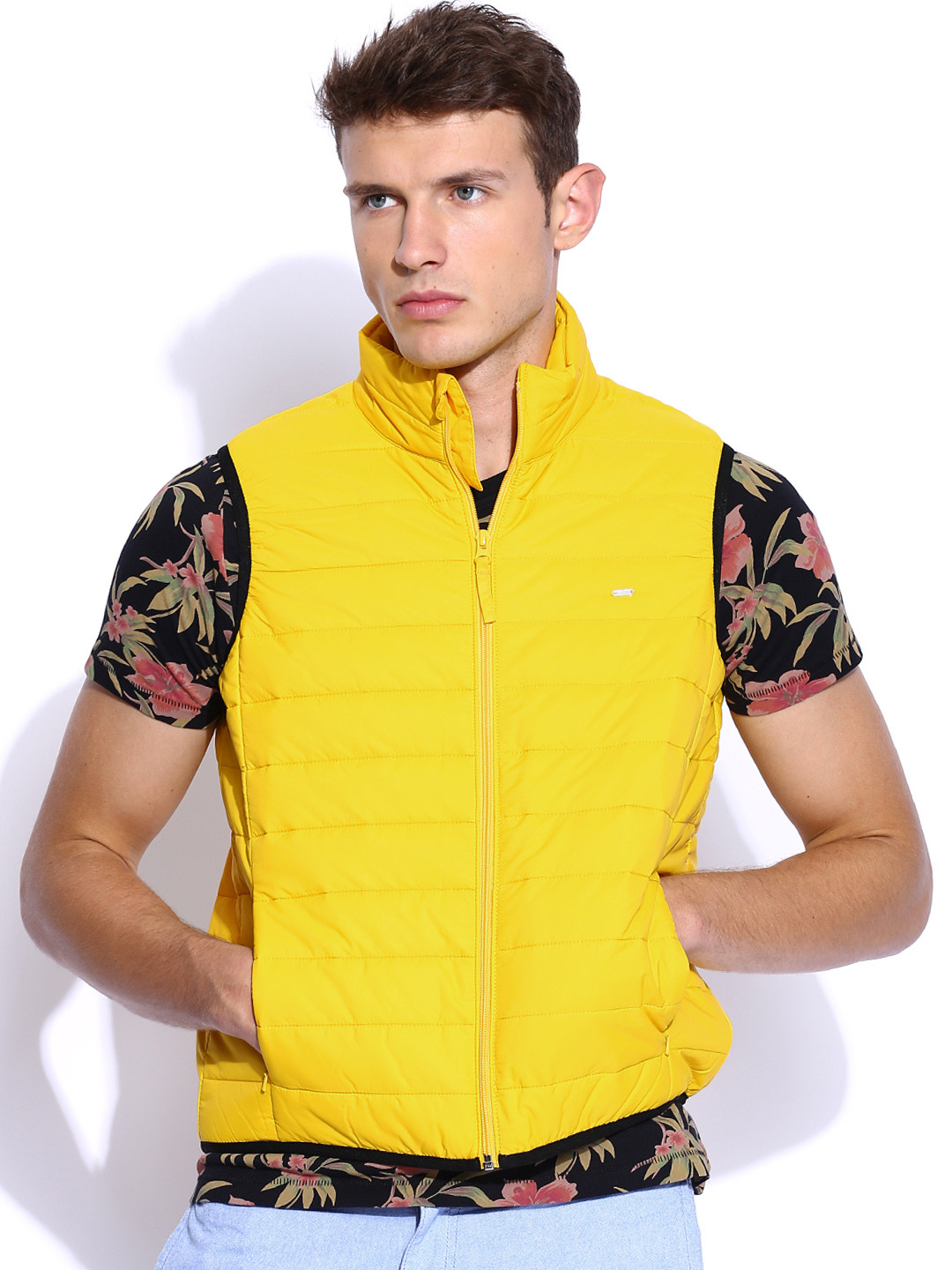 Buy Lee Yellow Padded Sleeveless Slim Fit Jacket Jackets for Men