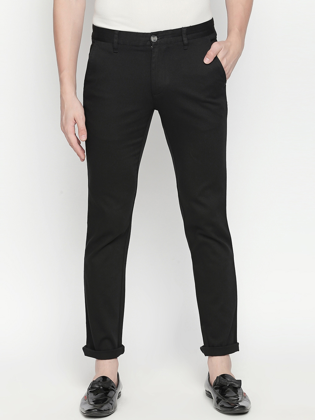 Buy BYFORD By Pantaloons Men Black Slim Fit Solid Regular Trousers ...