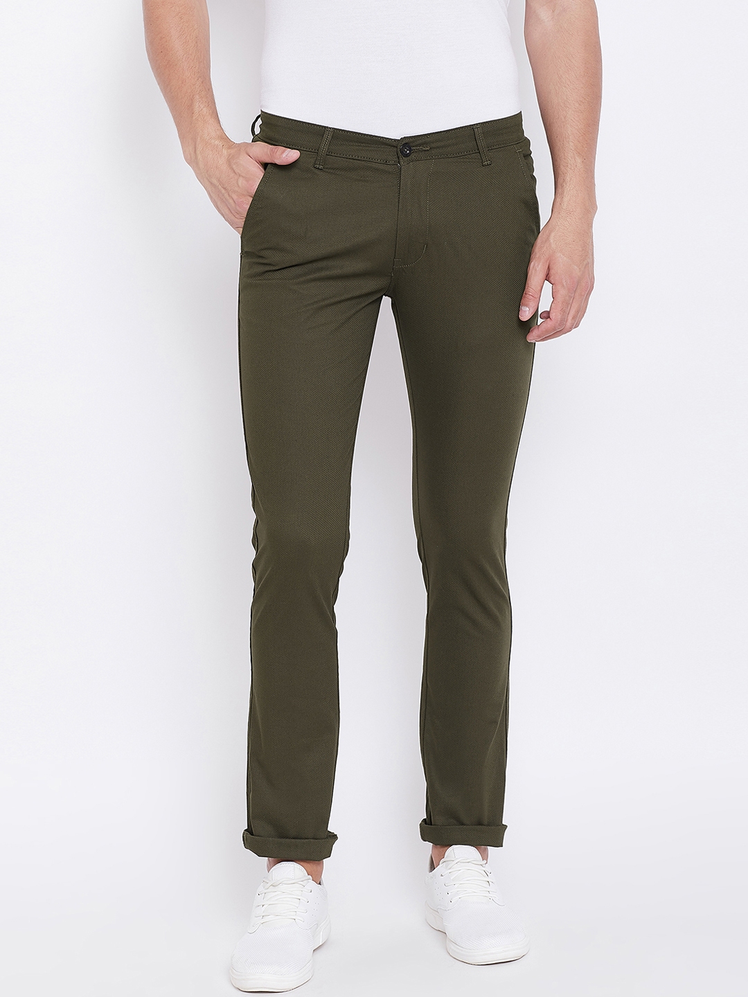 Buy Duke Men Olive Green Regular Fit Solid Trousers - Trousers for Men ...