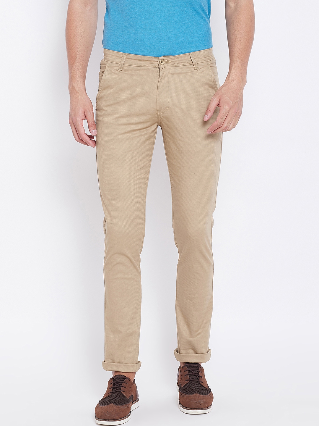 Buy Duke Men Beige Regular Fit Solid Trousers - Trousers for Men ...
