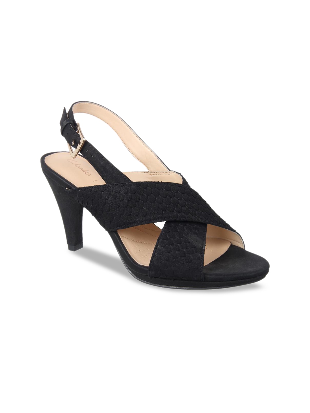 clarks black leather heels