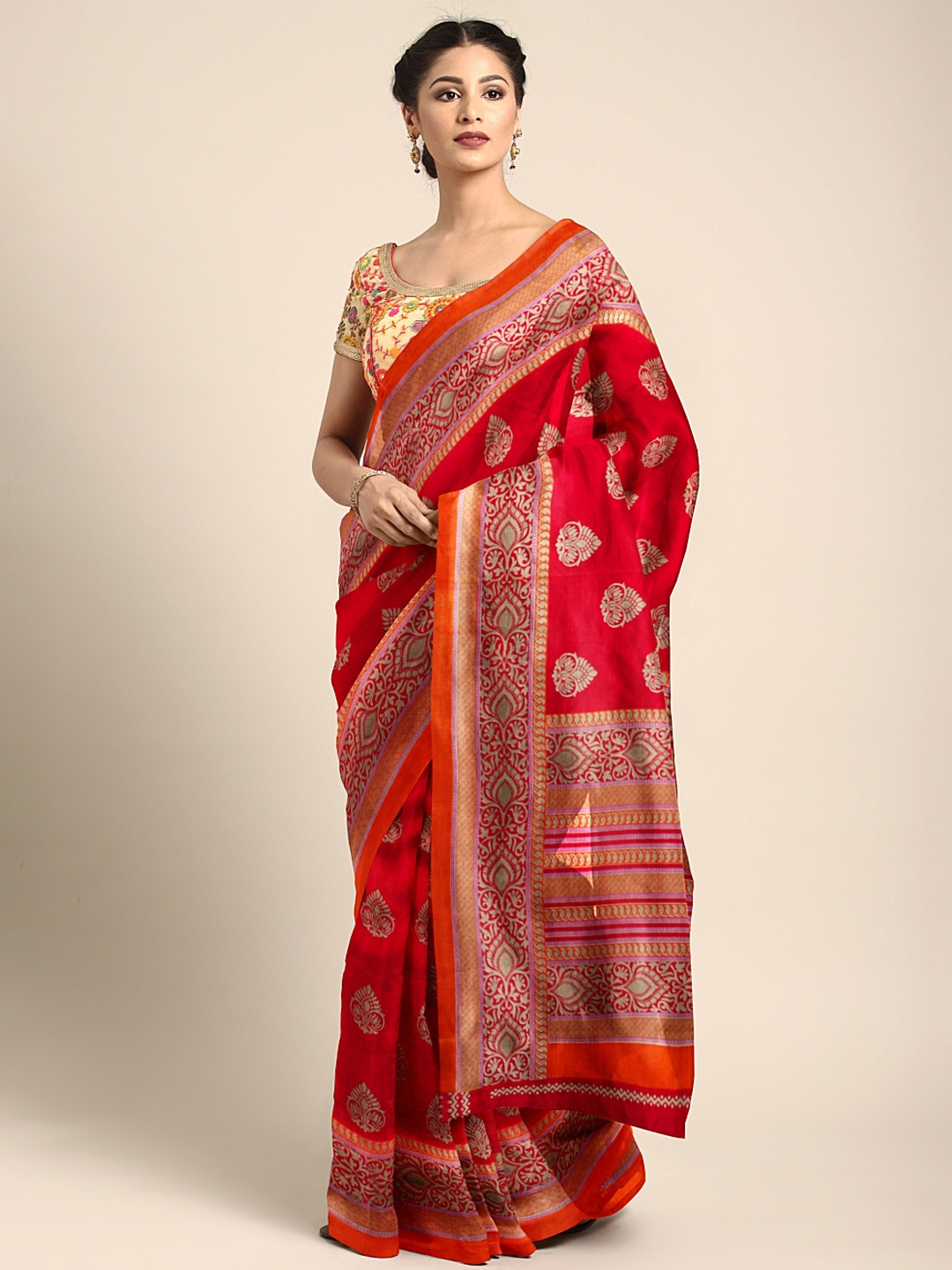 Buy Satrani Red Printed Poly Silk Saree - Sarees for Women 9817773 | Myntra