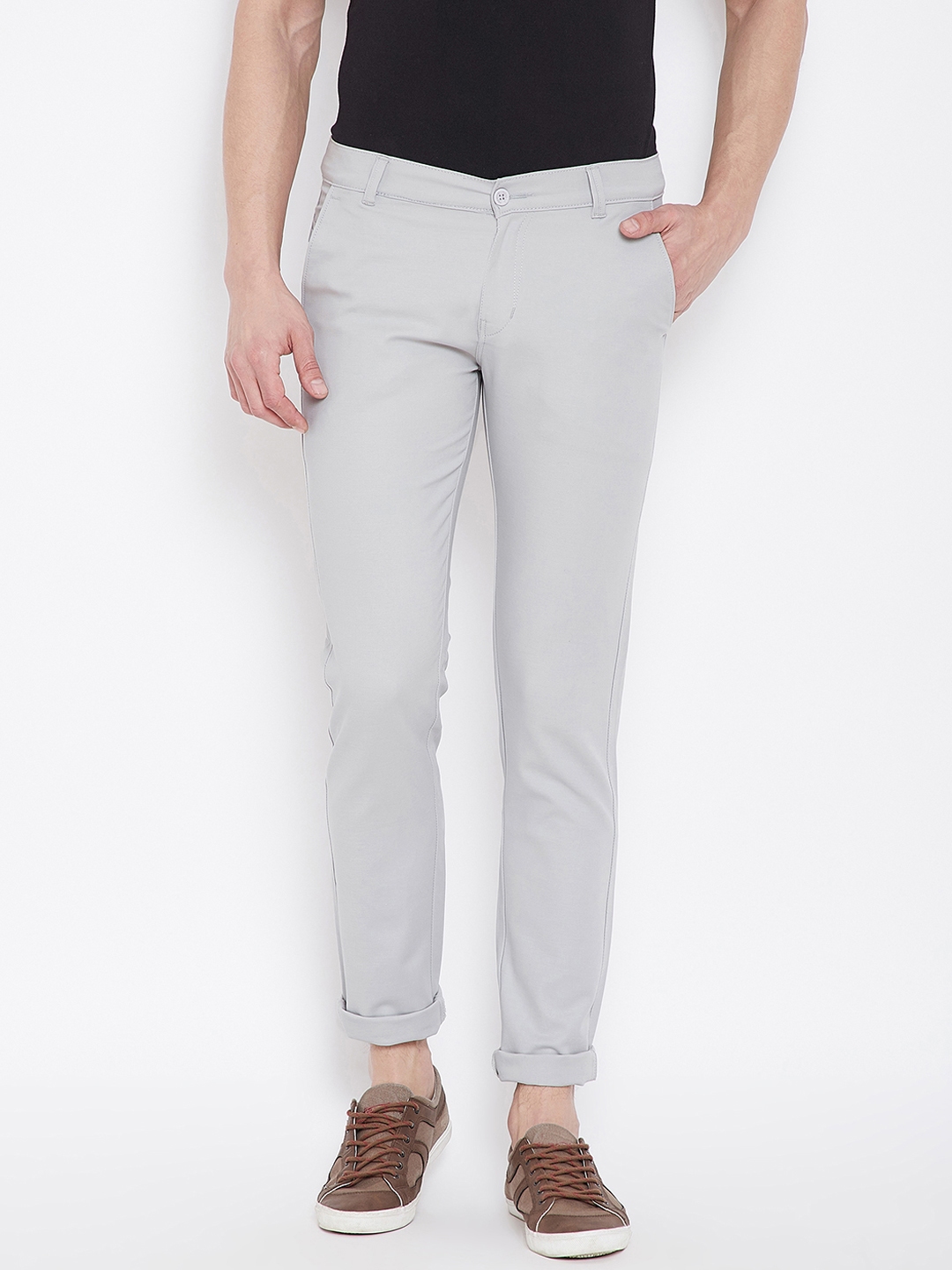 Buy Nation Polo Club Men Grey Skinny Fit Solid Regular Trousers ...