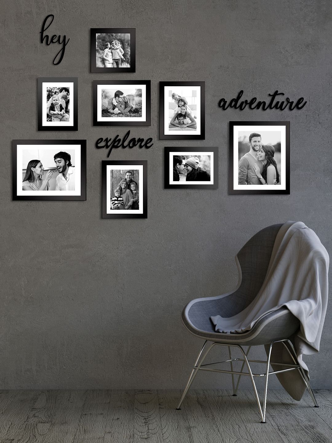 Buy Art Street Set Of 8 Black Solid Wall Photo Frames Photo Frames