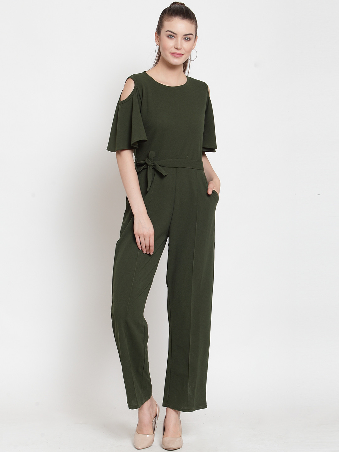 Buy Everlush Women Olive Green Solid Smart Casual Basic Jumpsuit Jumpsuit for Women 9824023