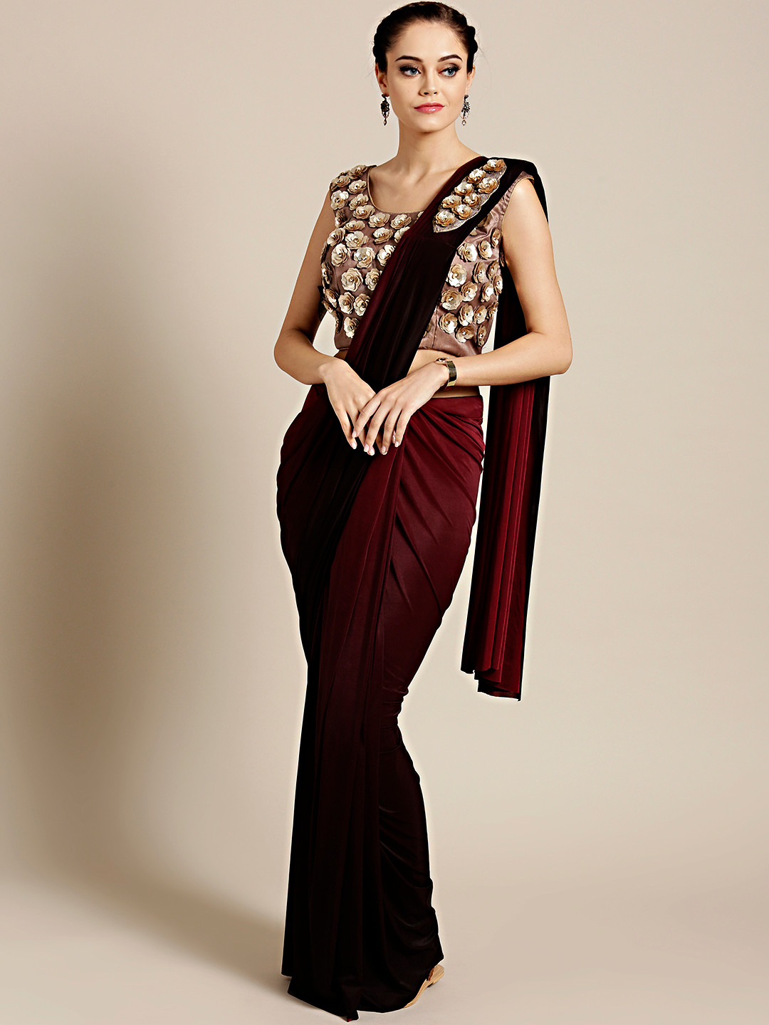 Buy Chhabra 555 Burgundy Solid Ready To Wear Saree Sarees for Women 9825123 Myntra