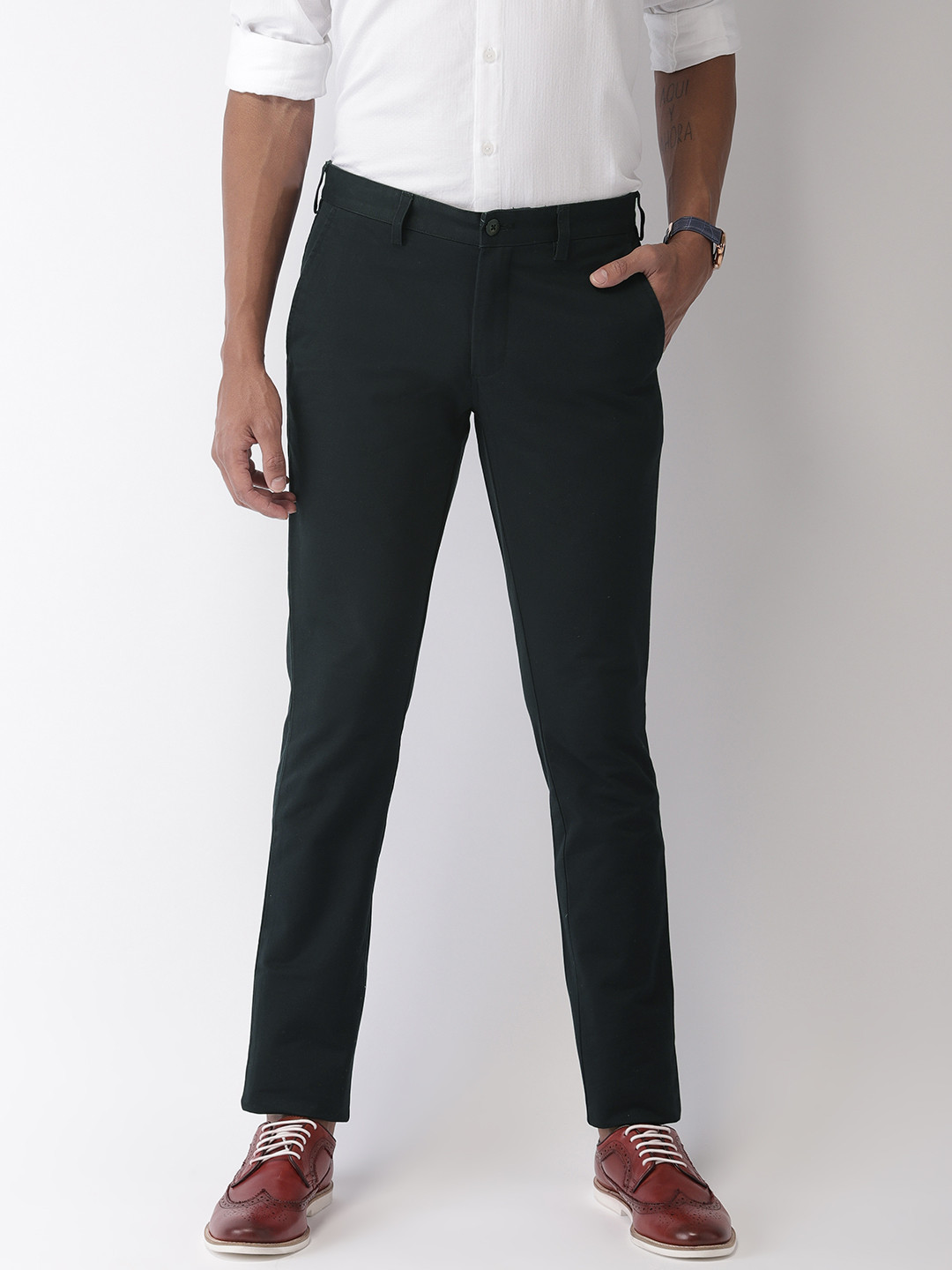 Buy Park Avenue Men Navy Blue Regular Fit Solid Chinos - Trousers for ...