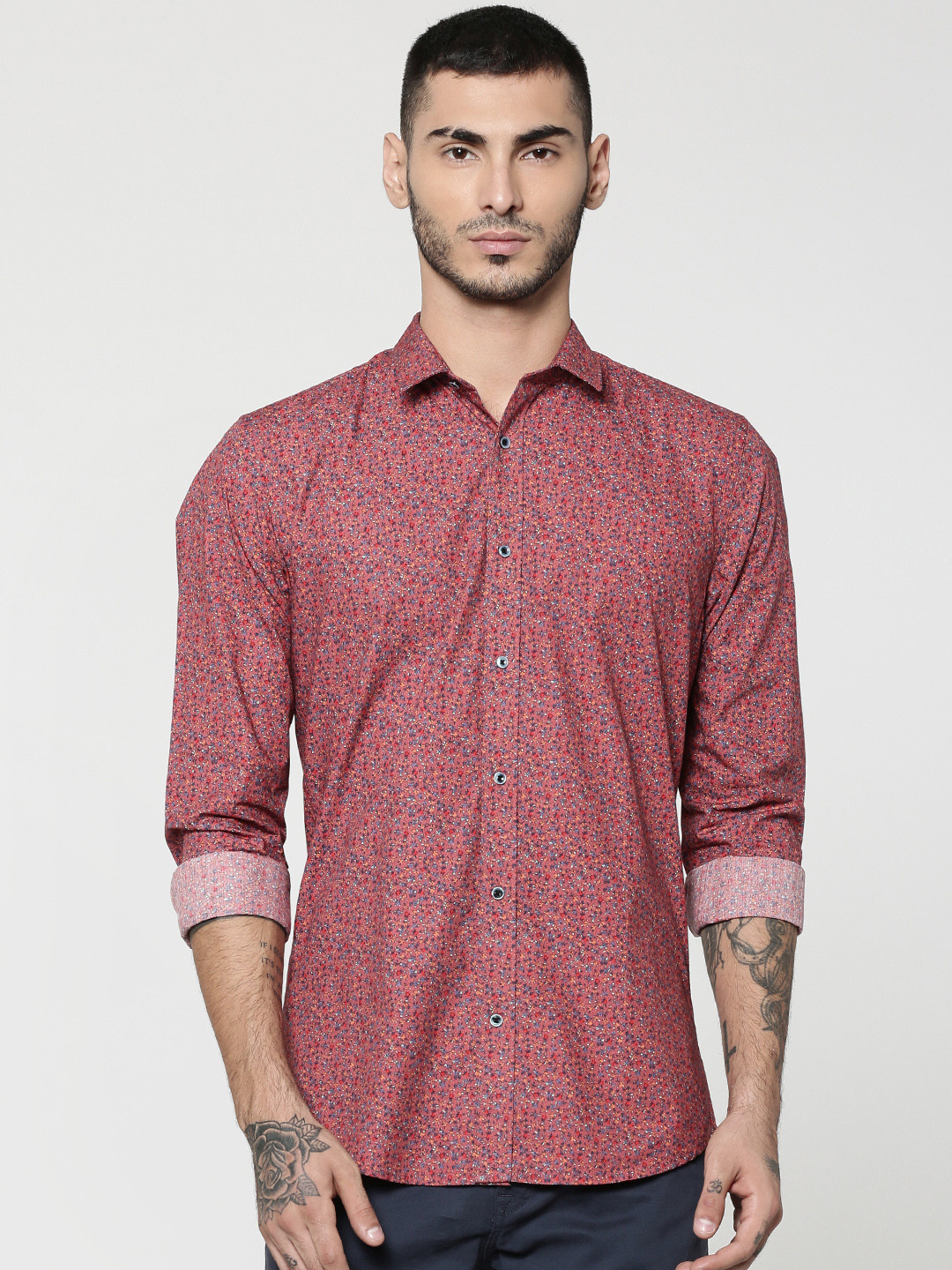 Buy Jack & Jones Men Pink & Blue Slim Fit Printed Casual Shirt Shirts