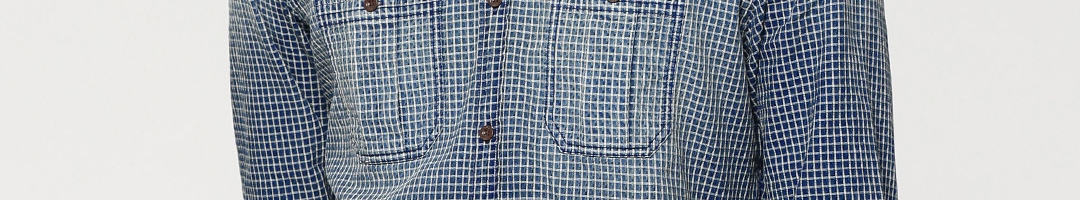 Buy Jack & Jones Men Blue & Beige Slim Fit Checked Casual Faded Shirt ...