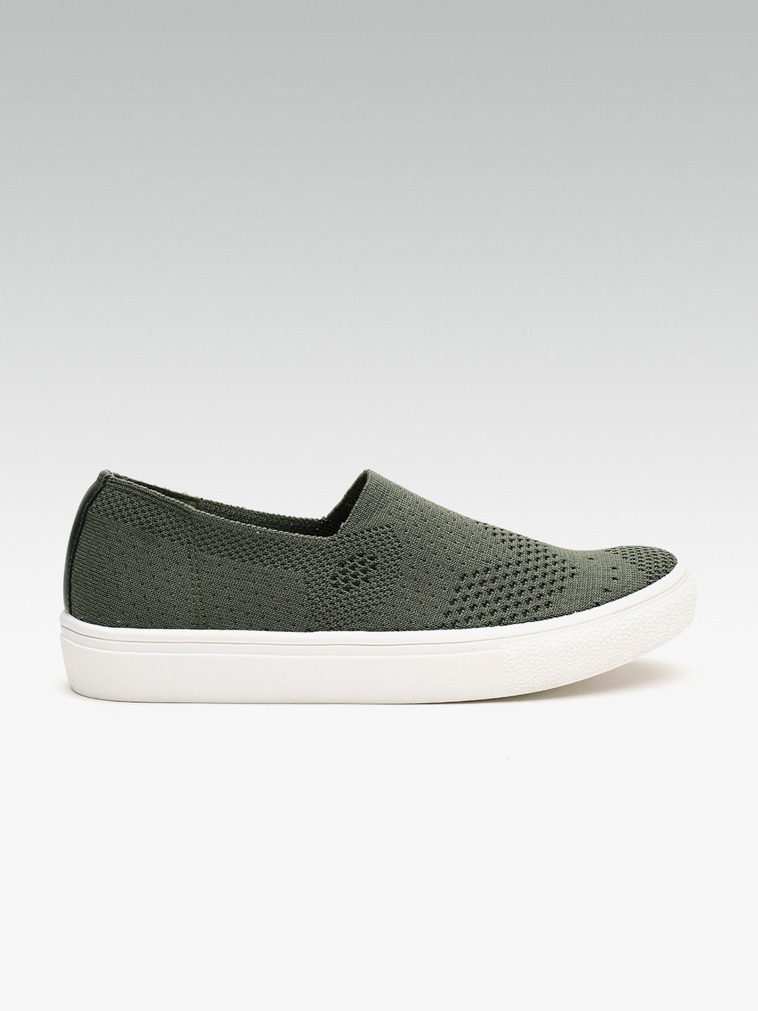Buy Carlton London Women Olive Green Woven Design Slip On Sneakers