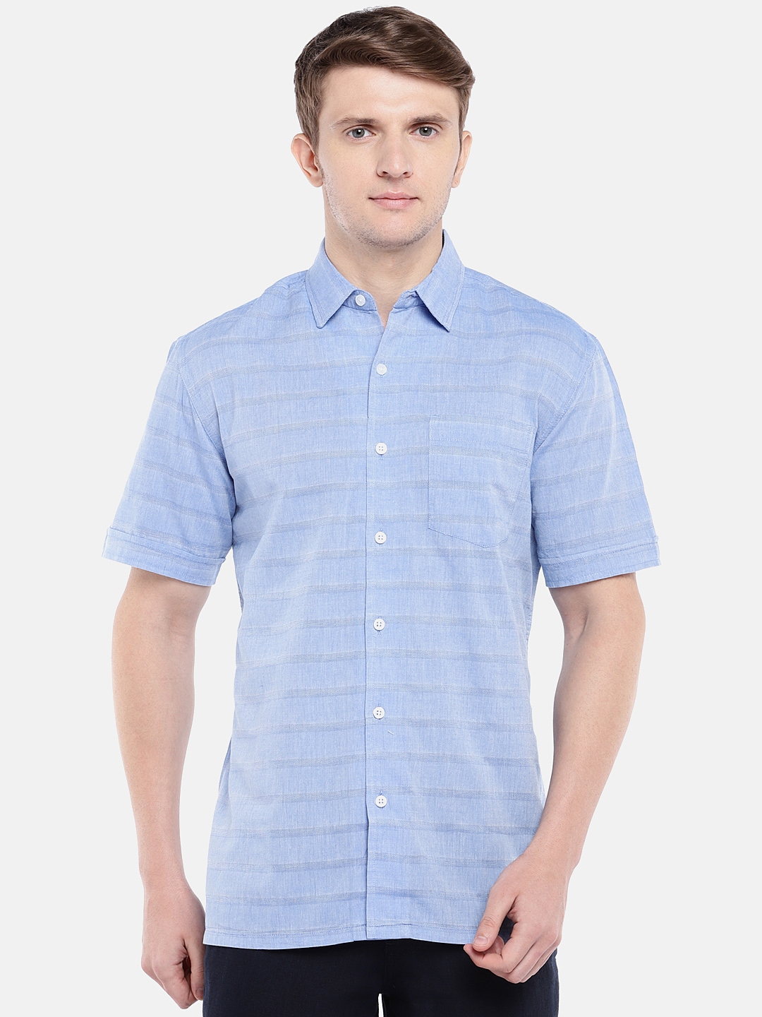 Buy Cottonworld Men Blue Regular Fit Striped Casual Shirt - Shirts for ...