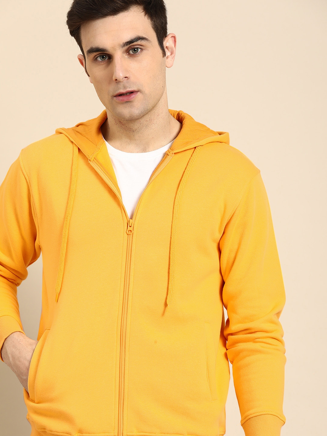 Buy Ether Men Mustard Yellow Solid Hooded Sweatshirt - Sweatshirts for ...