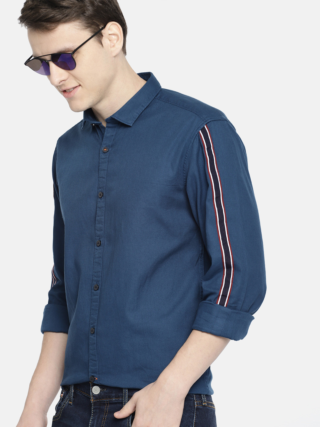 Buy Mast & Harbour Men Teal Blue Regular Fit Solid Casual Shirt