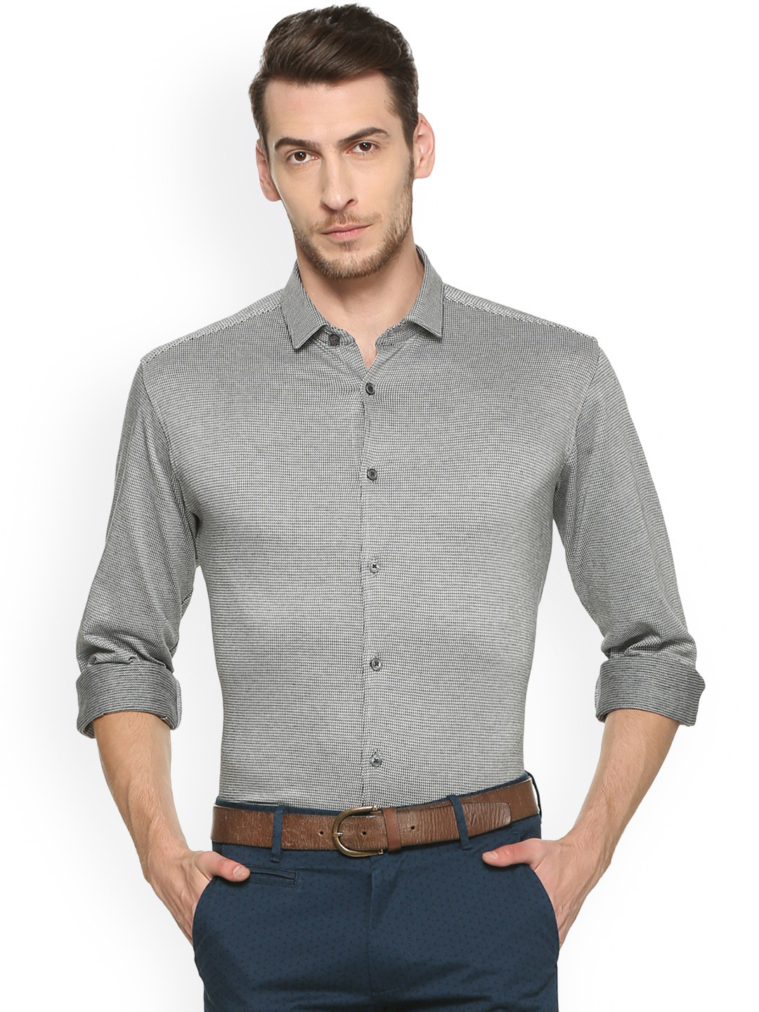 Buy V Dot Men Black Slim Fit Self Design Formal Shirt ...