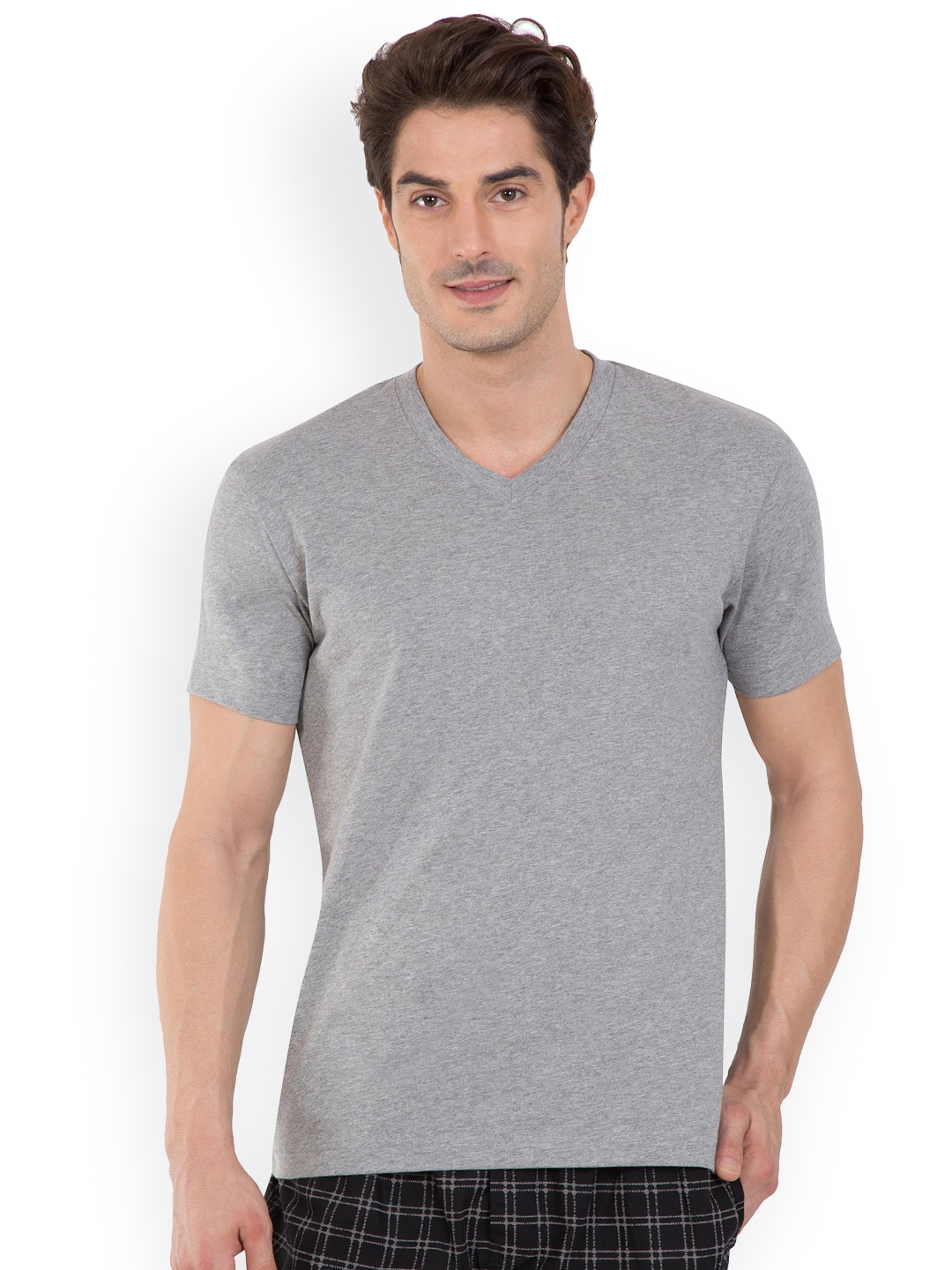 Buy Jockey Men Grey Melange Solid V Neck T Shirt - Tshirts for Men ...