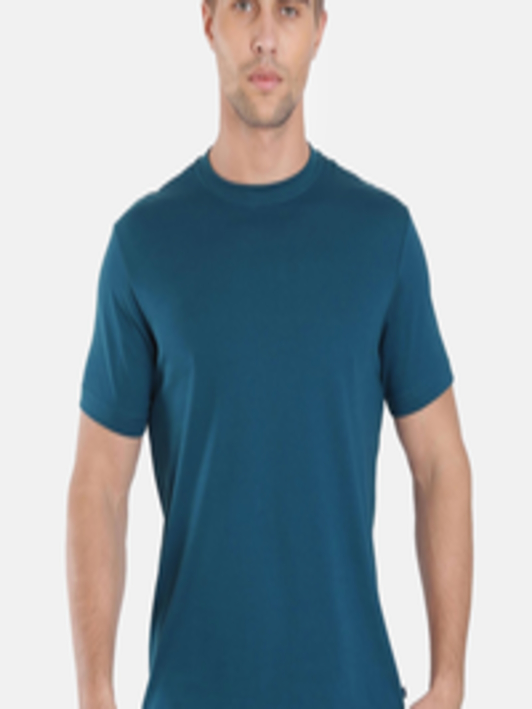 Buy Jockey Men Teal Blue Solid Round Neck Sports Pure Cotton T Shirt ...