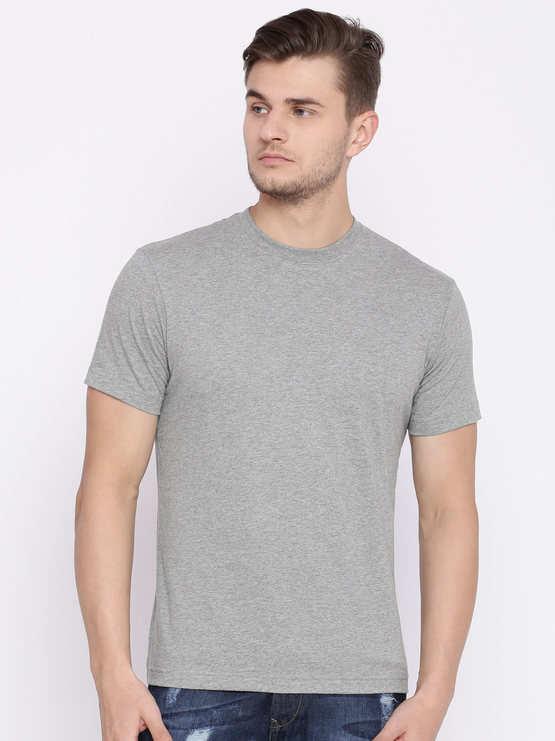 Buy Jockey Men Grey Melange Solid Round Neck T Shirt Tshirts for Men