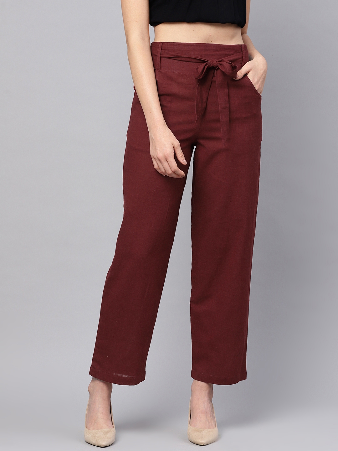 maroon striped pants