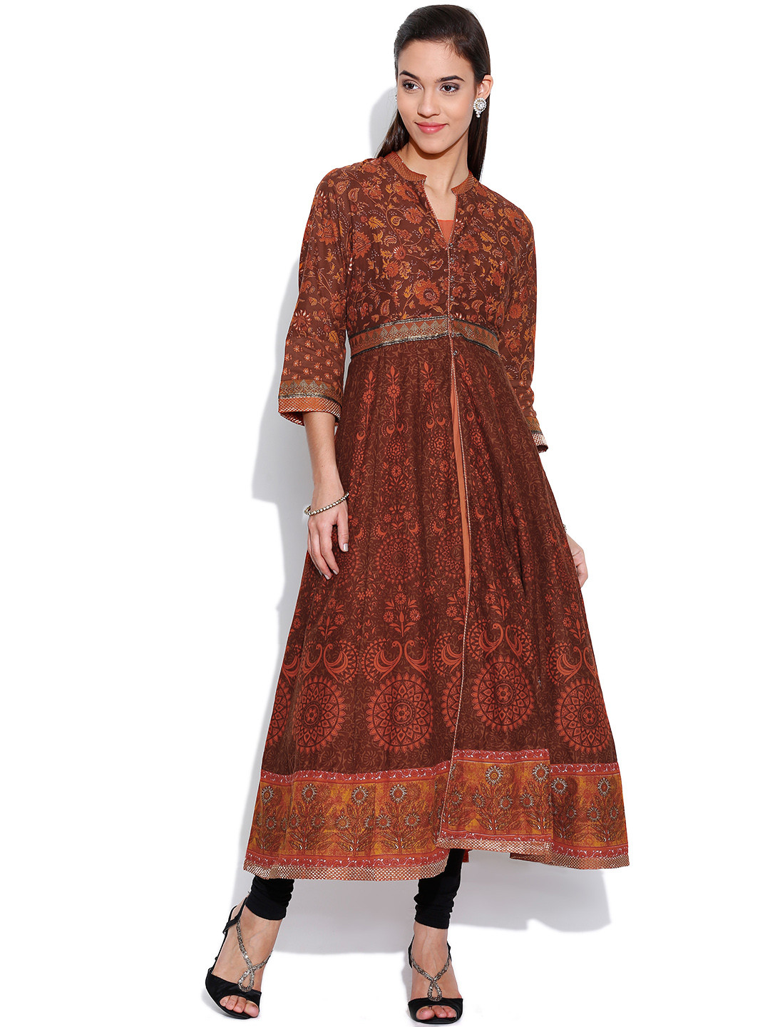 Buy BIBA Brown Printed Anarkali Kurta With Inner Kurtas for Women