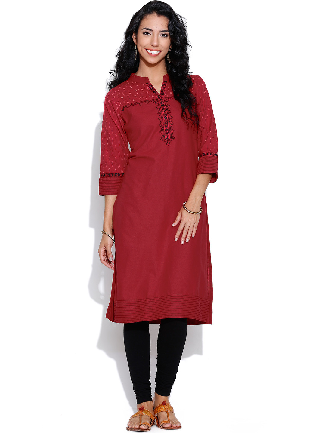 Buy BIBA Maroon Kurta With Embroidered Detail Kurtas for Women 987947