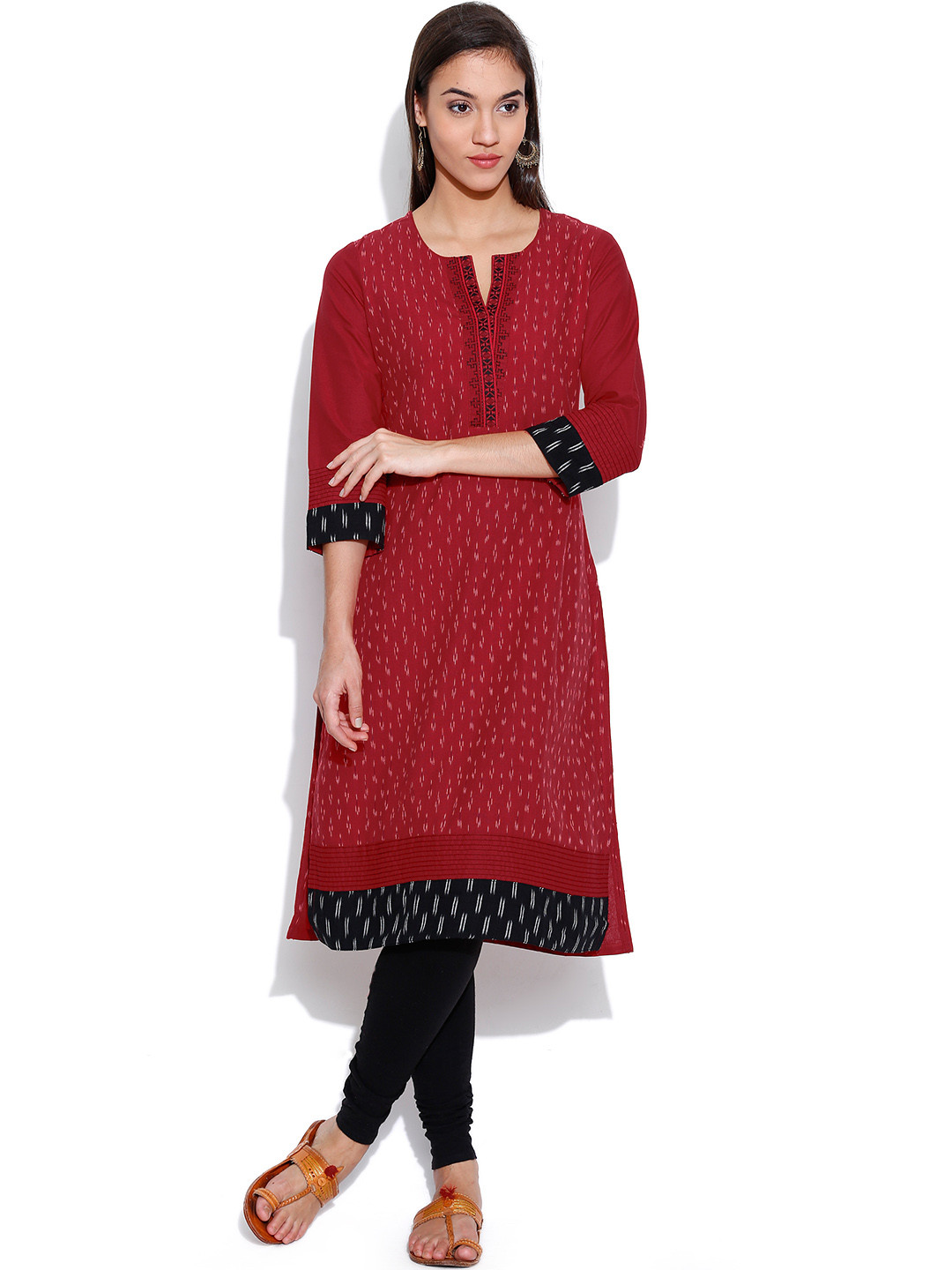 Buy BIBA Red Kurta With Ikat Woven Pattern Kurtas for Women 987949