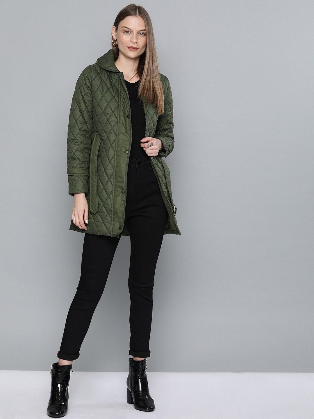 Buy Chemistry Edition Women Olive Green Solid Quilted Jacket Jackets