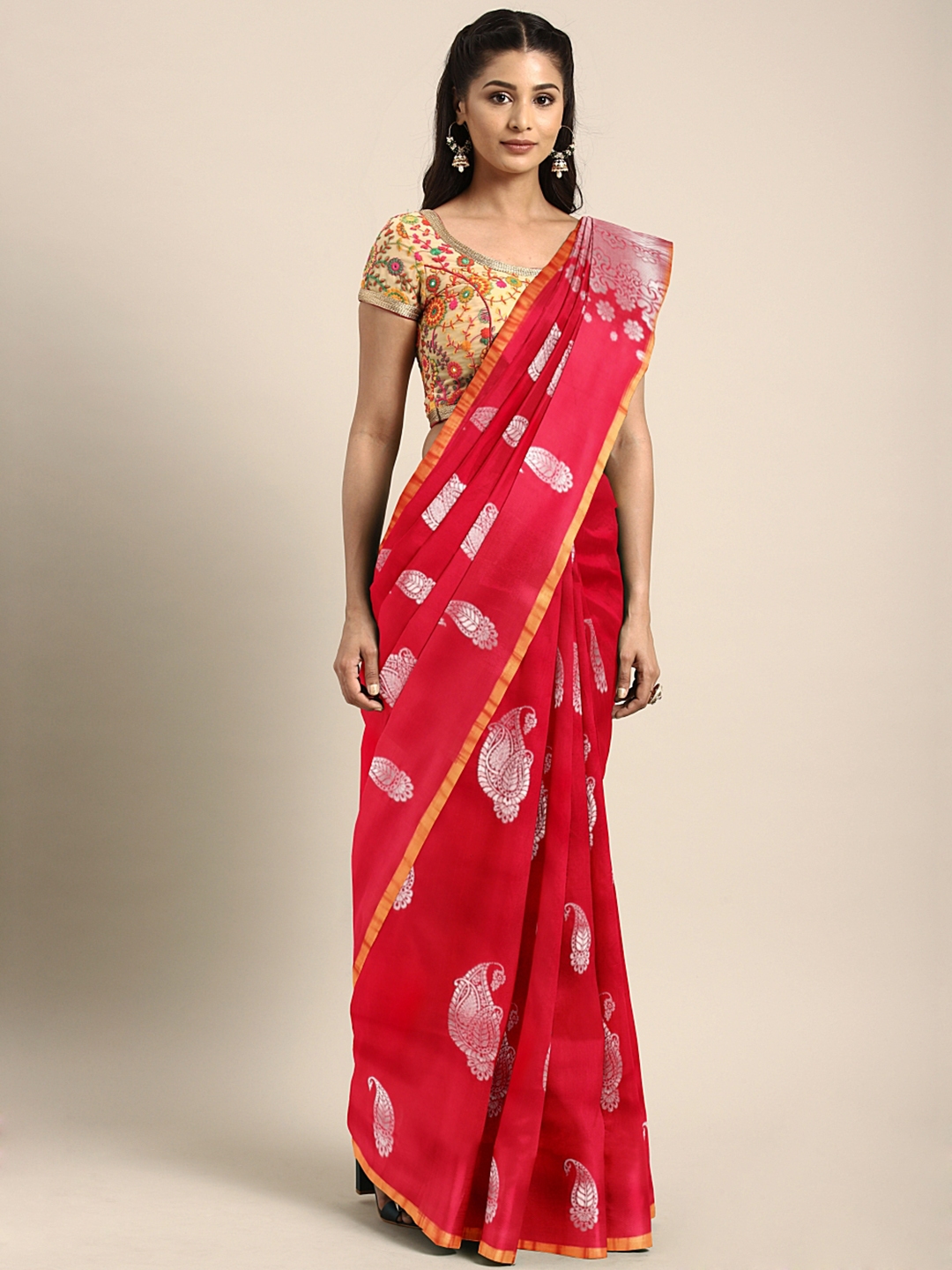 Buy Viva N Diva Red & Silver Woven Design Silk Blend Saree - Sarees for ...