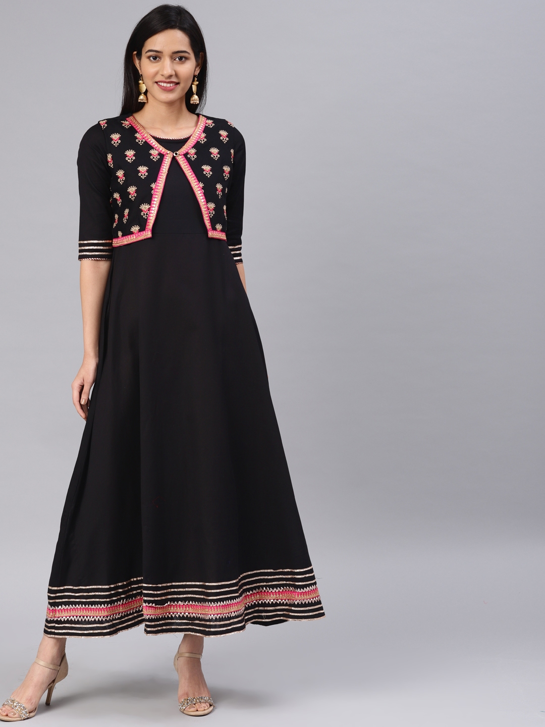 Buy Alena Women Black A Line Maxi Dress With Jacket - Dresses for Women 9895787 | Myntra