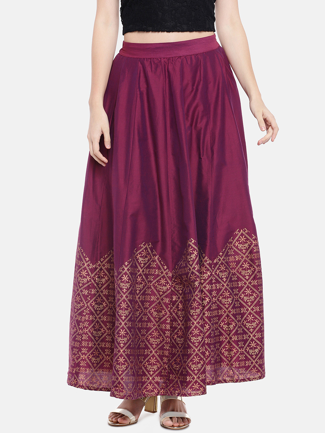 Buy Ethnicity Women Purple Printed Flared Maxi Skirt Skirts for Women